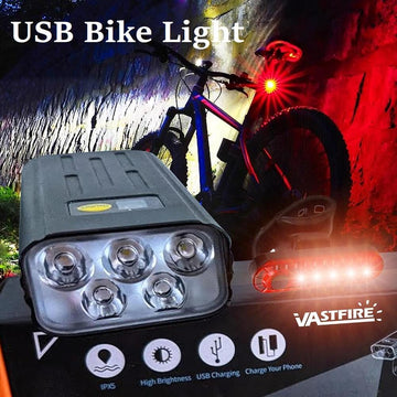 VASTFIRE Aluminum Bicycle Light Rechargeable for Night Riding, Aluminum Mounts Waterproof Front & Back USB-C Rechargeable Bicycle Light, EBike Headlight with 5 LEDs & 5 Modes. 5200mAh Battery - Imported from UK
